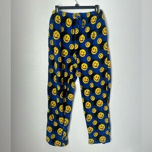 Joe Boxer Pajama Pants Men’s L Blue Smiley Face Straight Leg Fleece Casual Pants